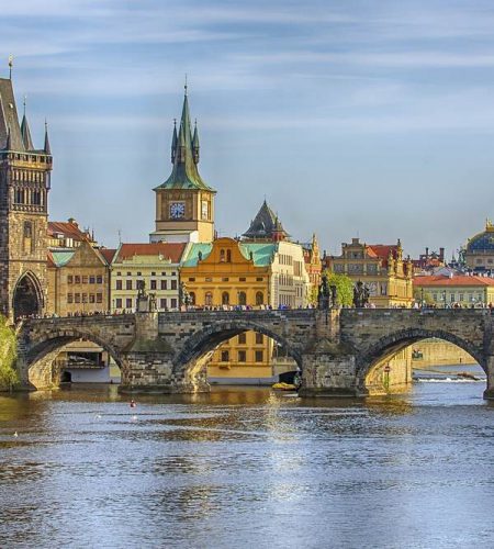 Charles or Karluv Bridge in the Old Town of Prague, Czech Republic during the spring